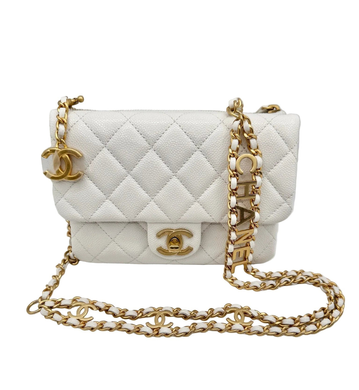 CHANEL White Leather Waist Bag with CC Belt Charm