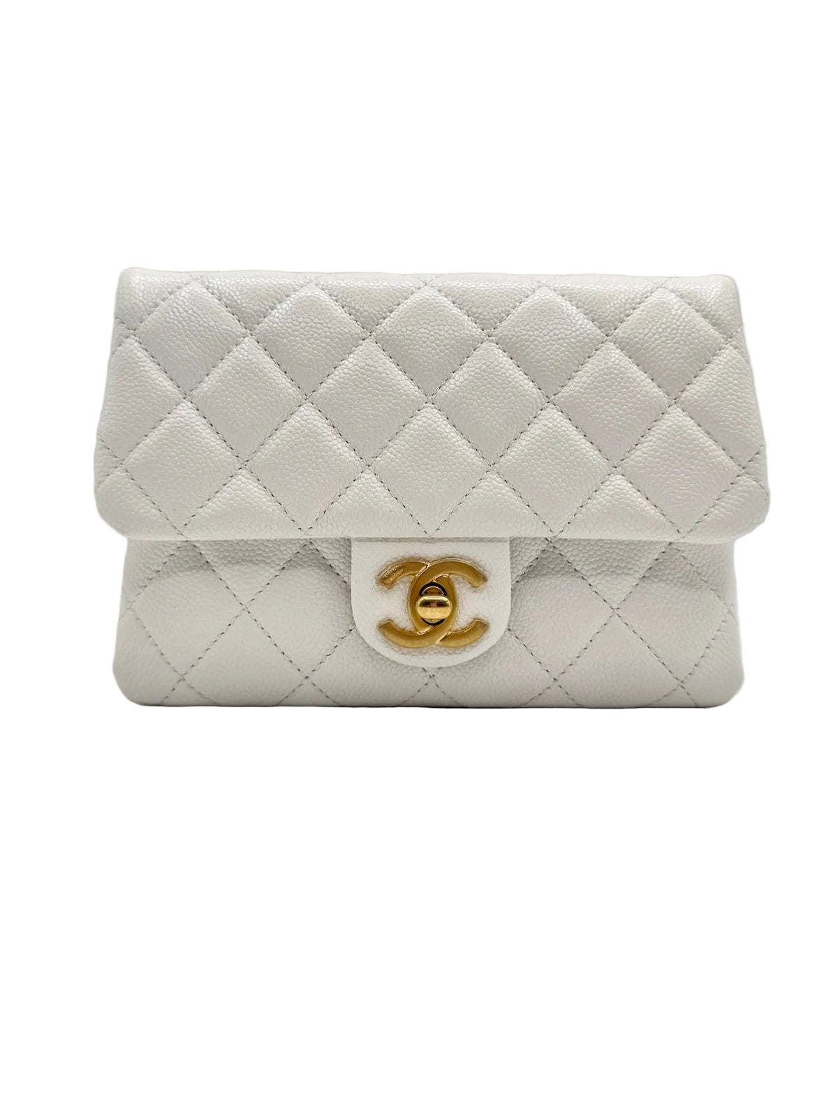 CHANEL White Leather Waist Bag with CC Belt Charm