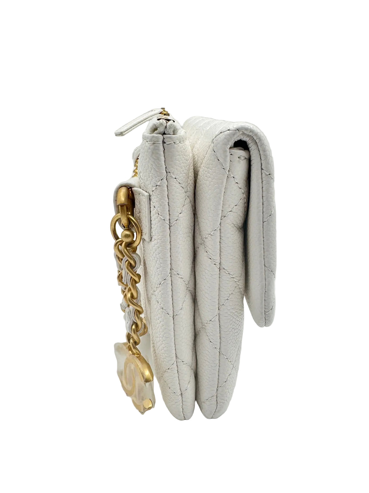 CHANEL White Leather Waist Bag with CC Belt Charm