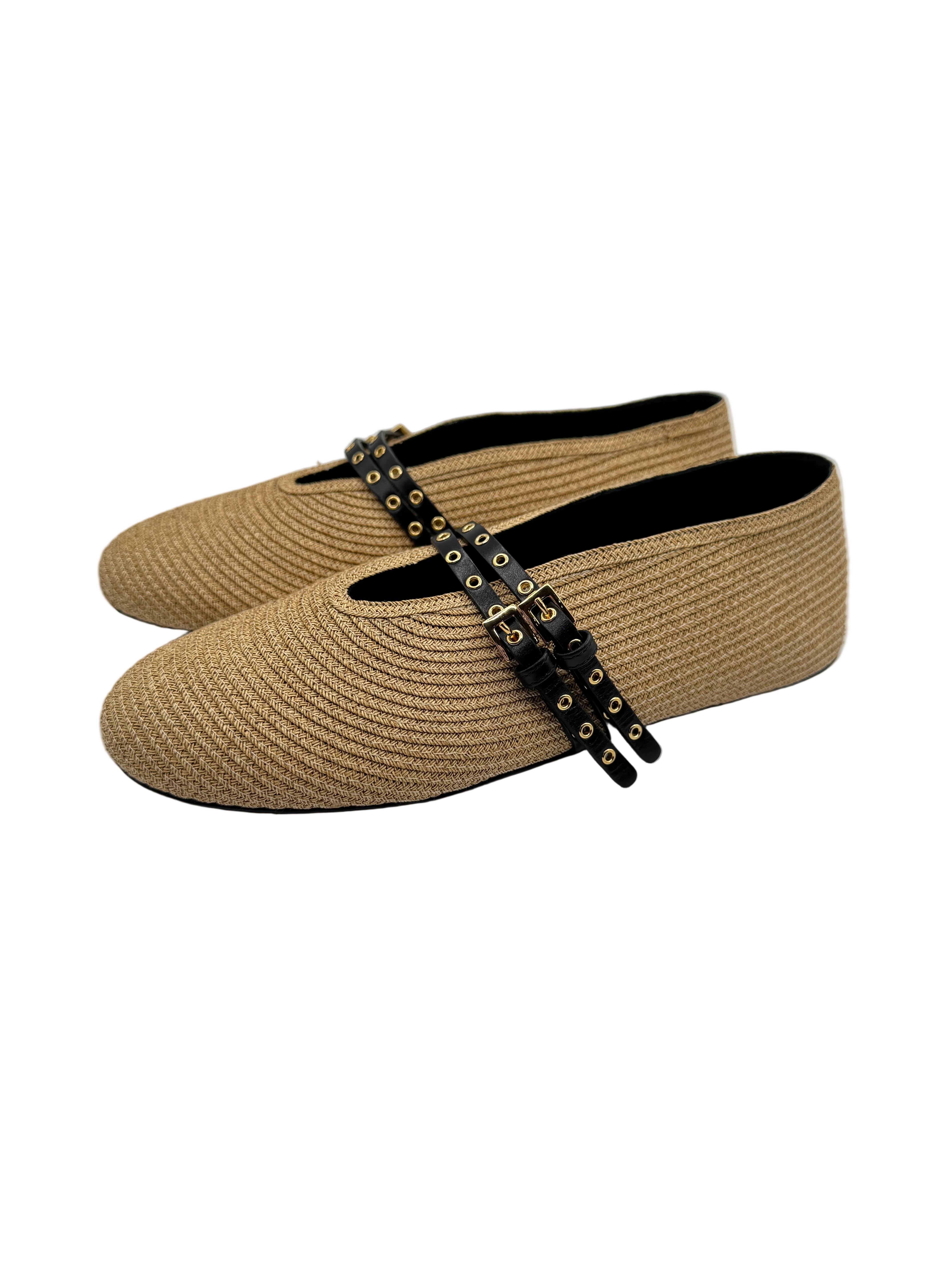 Alaïa Beige Raffia Ballet Flats