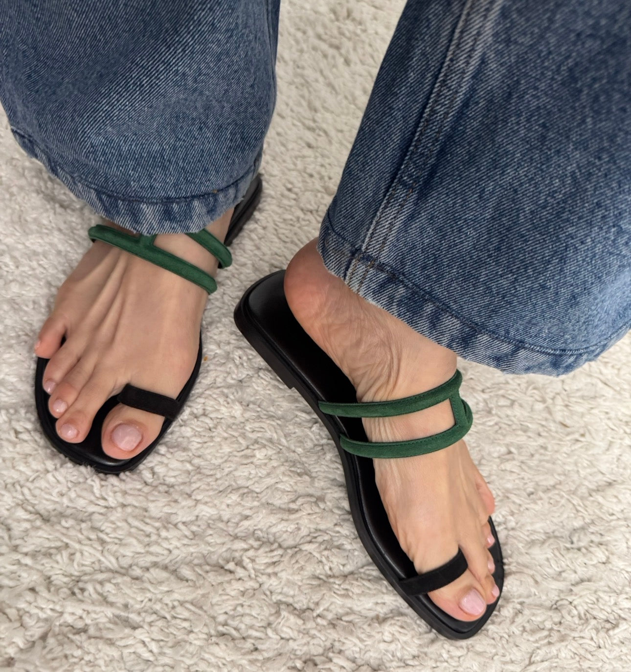 Hermès Georgia Sandals Black and Green