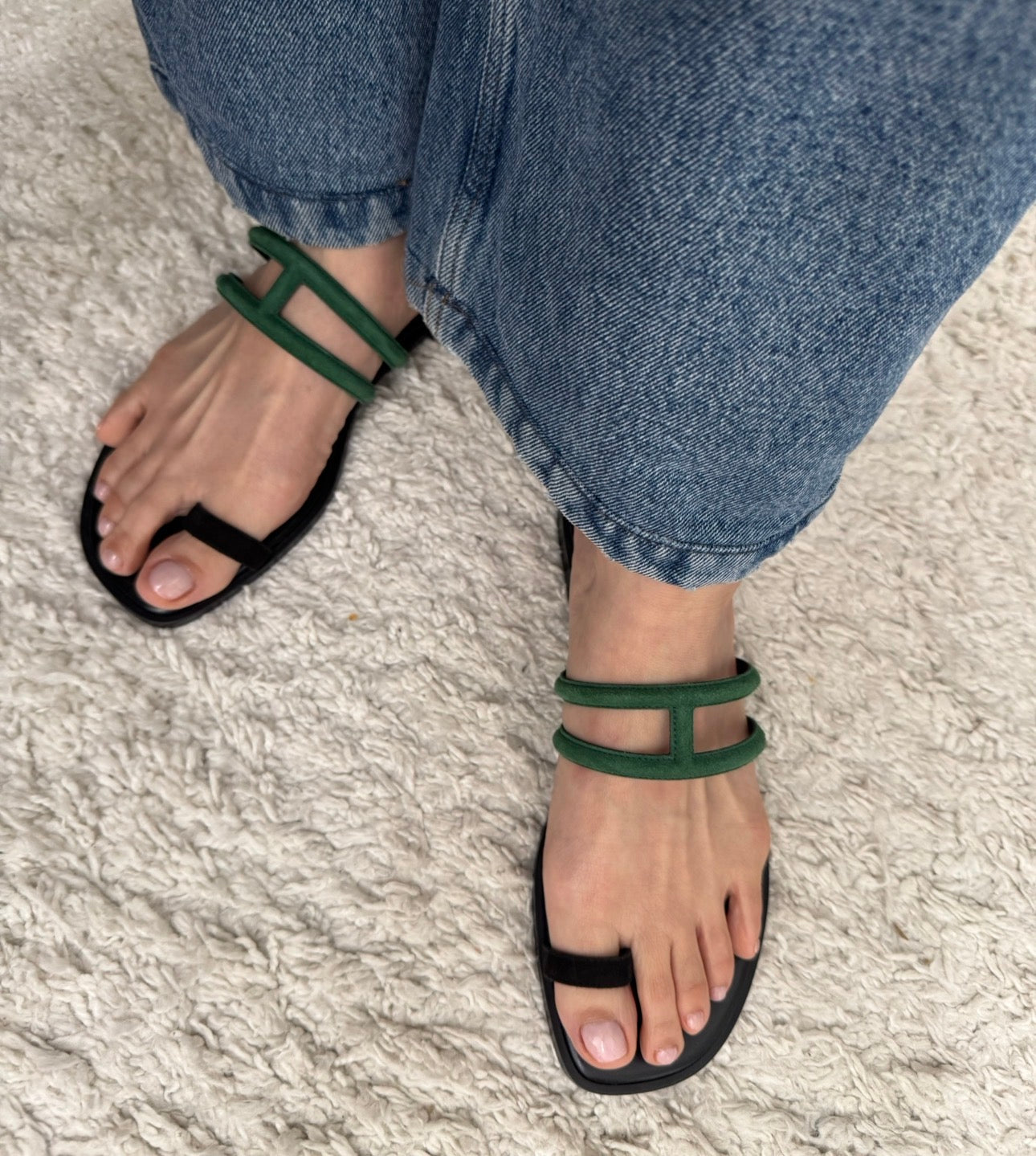 Hermès Georgia Sandals Black and Green