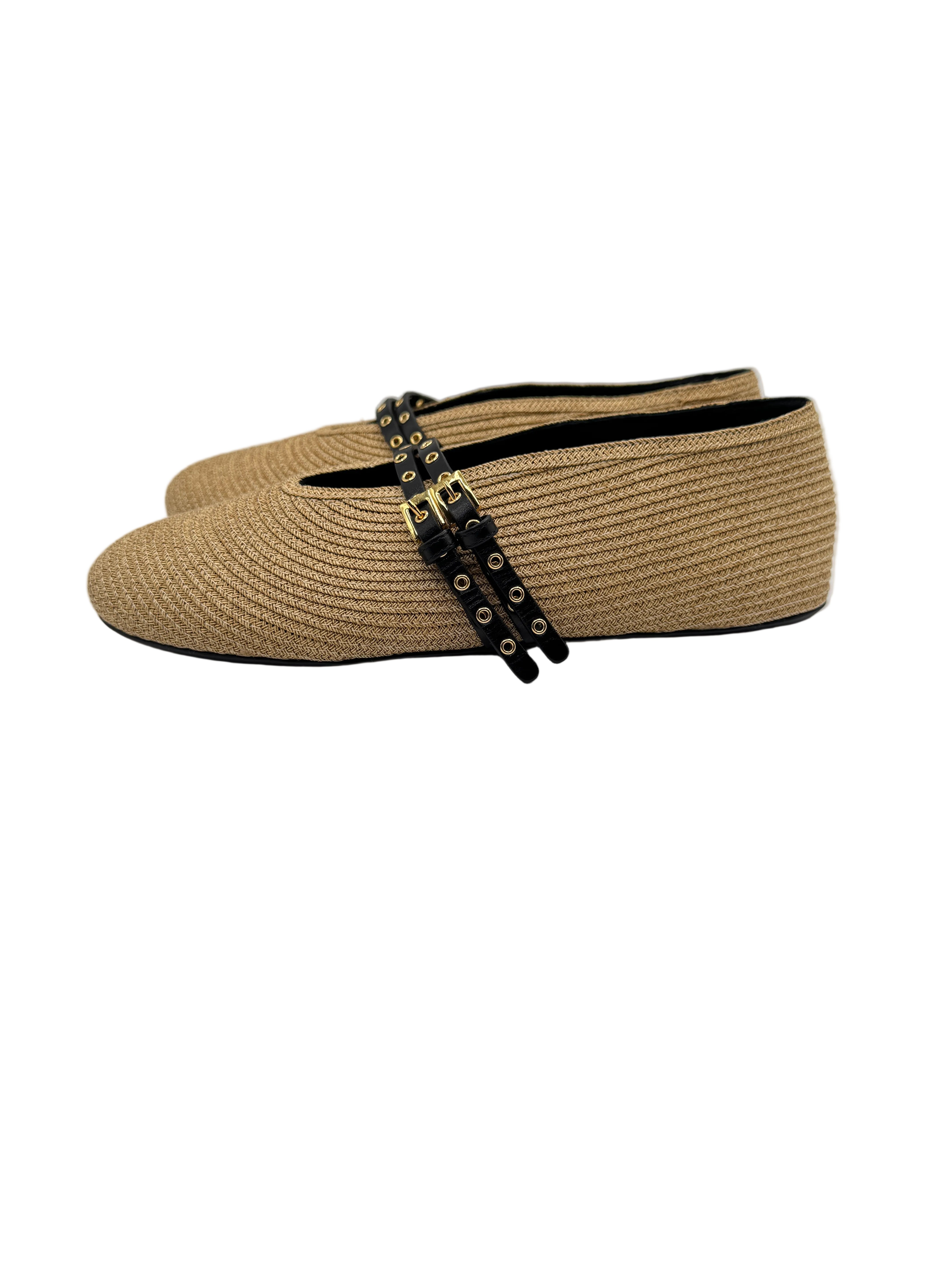 Alaïa Beige Raffia Ballet Flats