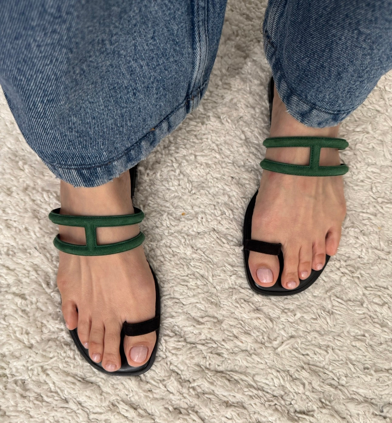 Hermès Georgia Sandals Black and Green