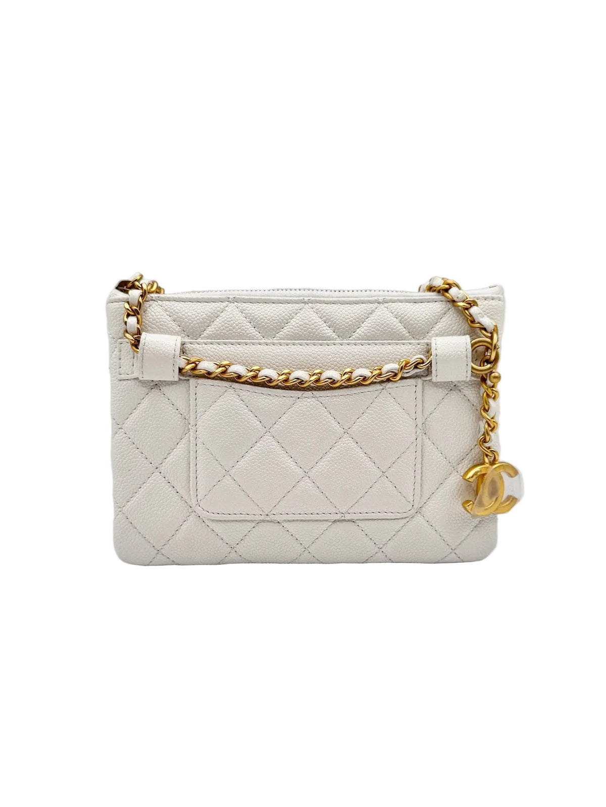 CHANEL White Leather Waist Bag with CC Belt Charm