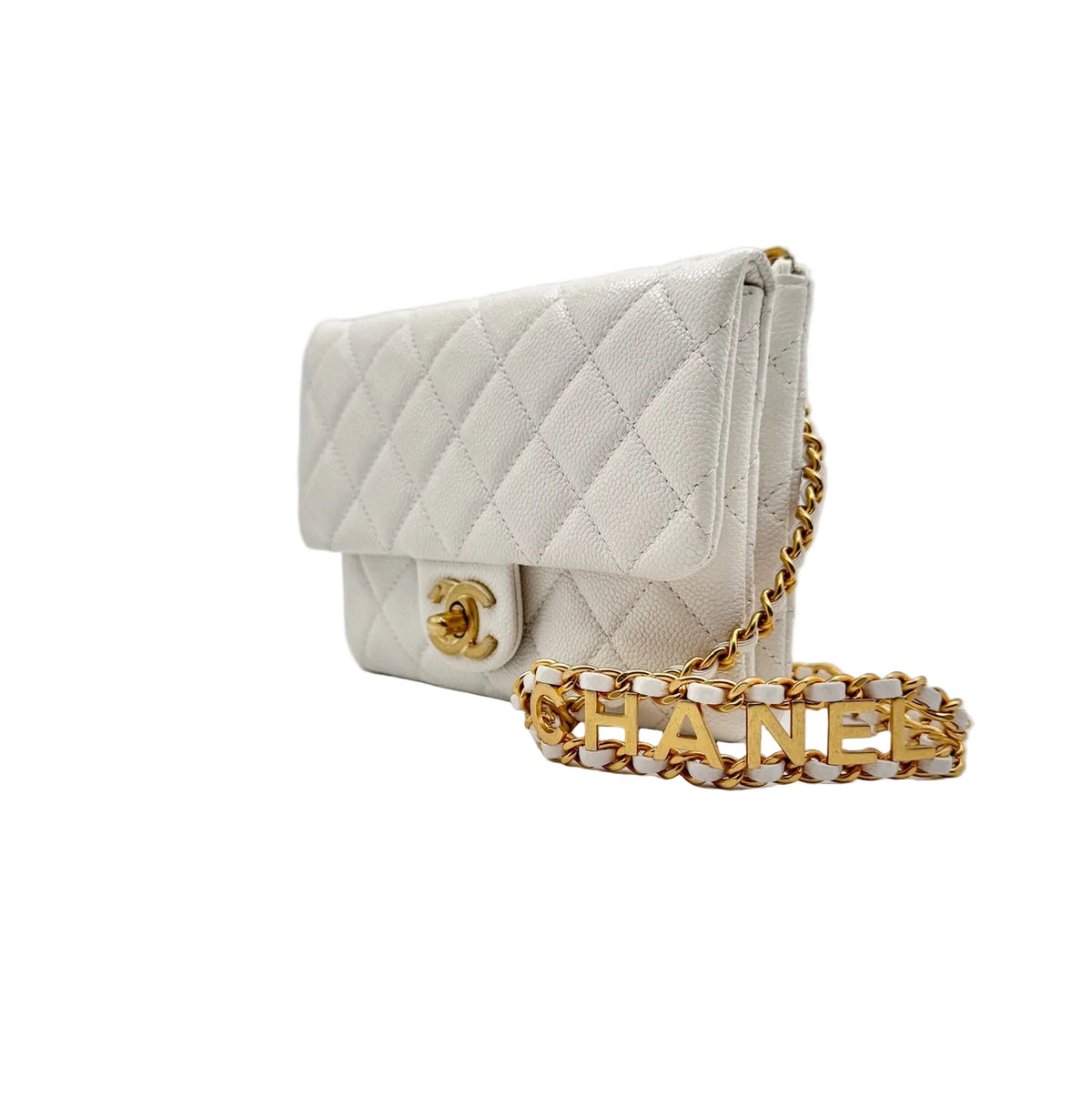 CHANEL White Leather Waist Bag with CC Belt Charm