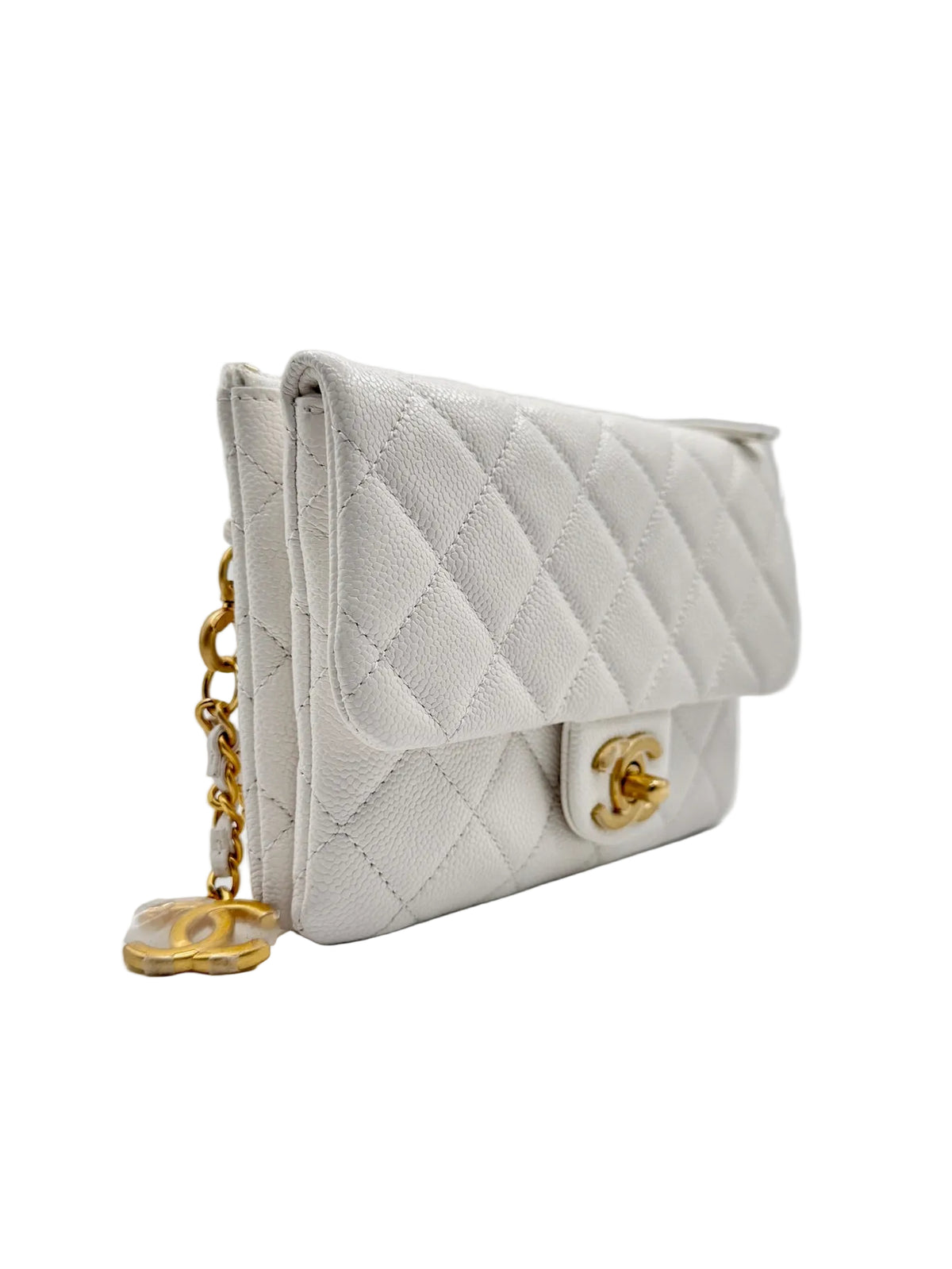CHANEL White Leather Waist Bag with CC Belt Charm