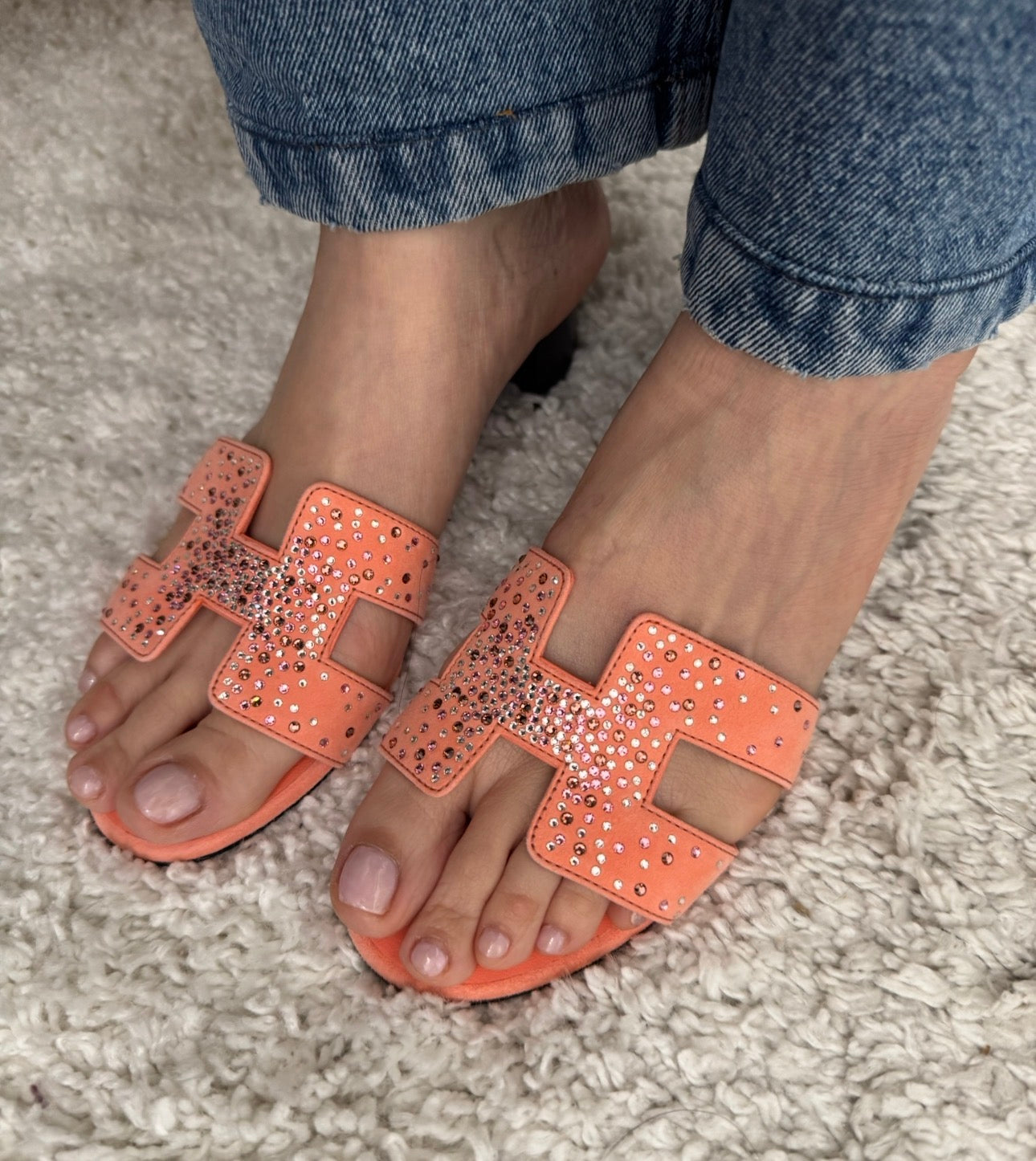 Hermès Oasis Sandals Coral Orange with Crystals