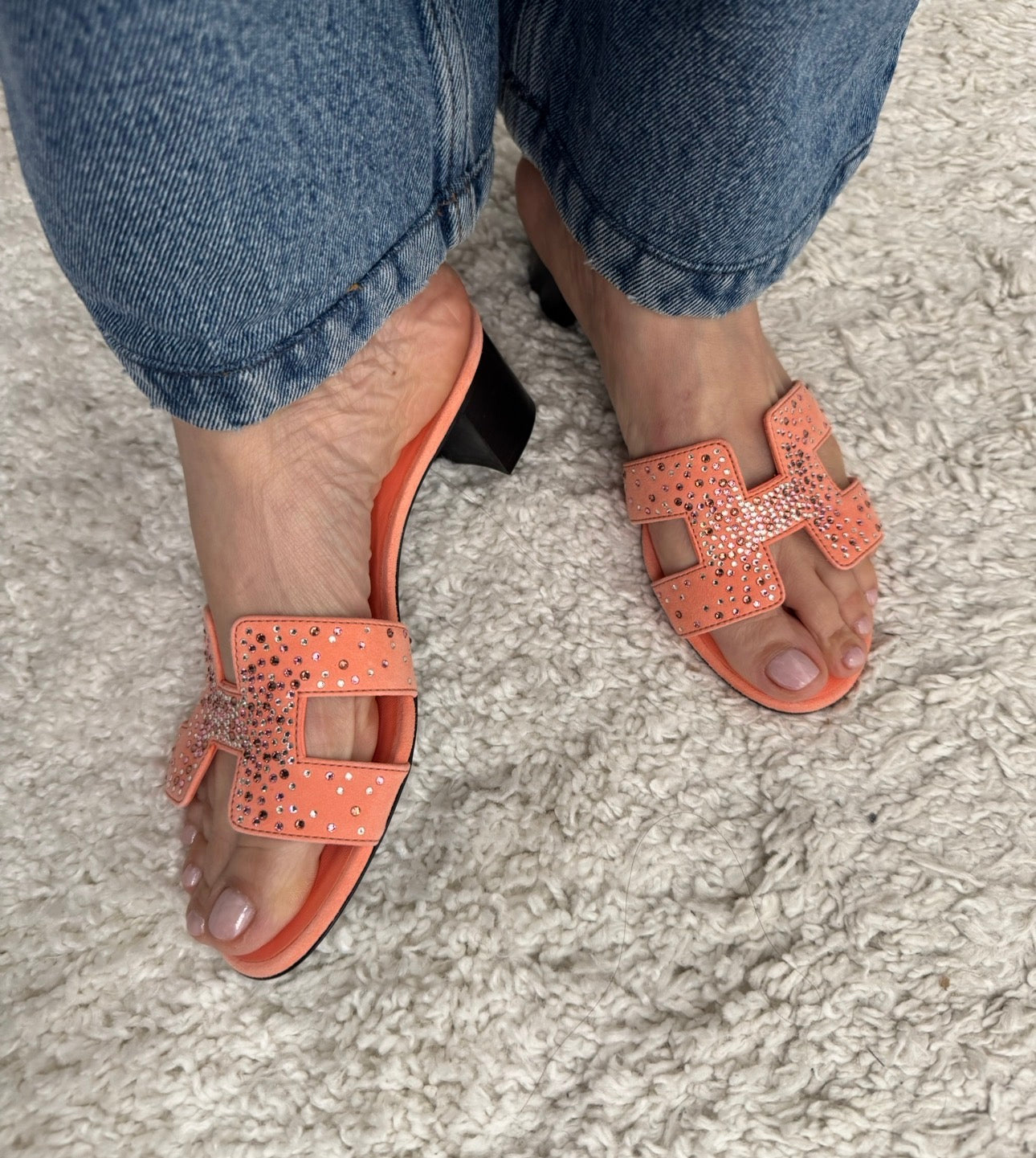 Hermès Oasis Sandals Coral Orange with Crystals