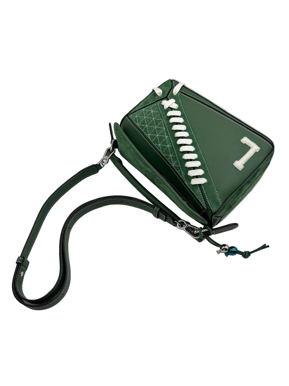 Loewe Green Suede Puzzle 10 Varsity Bag