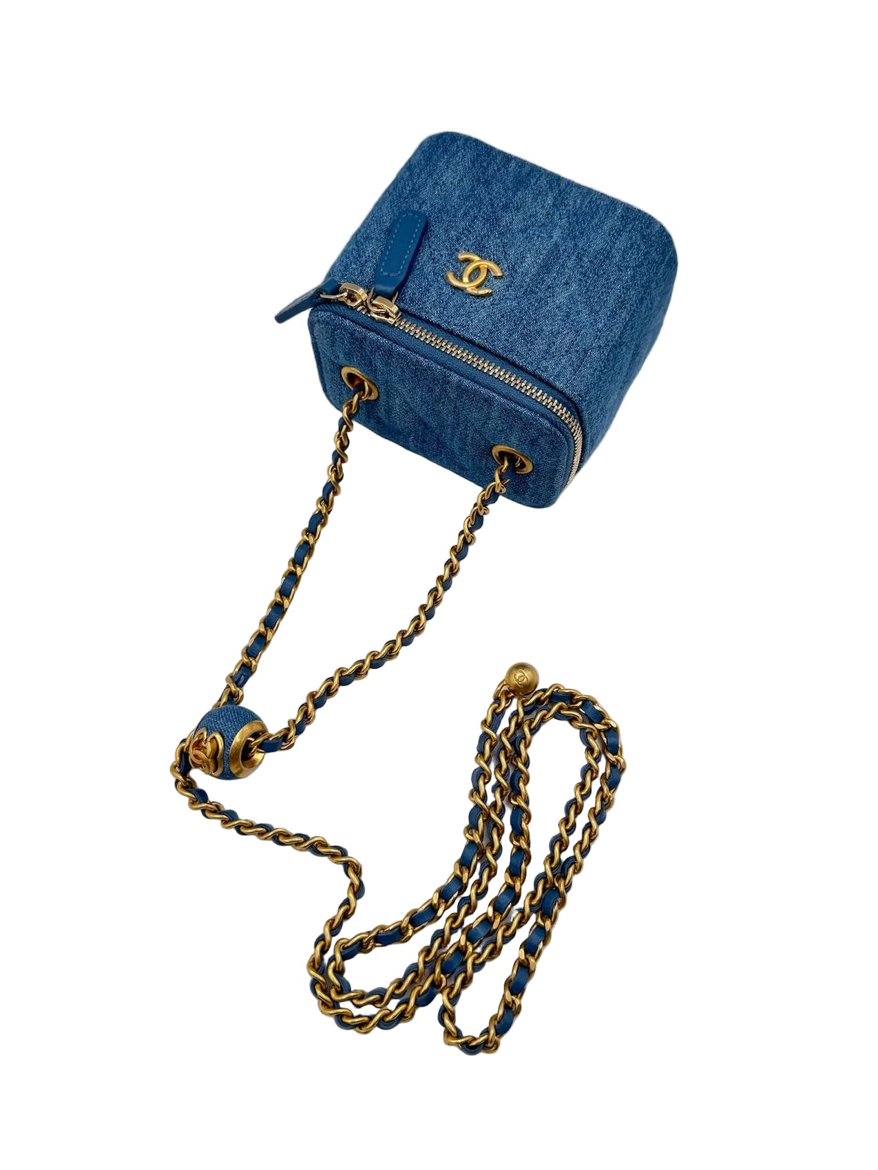 Chanel Blue Denim Pearl Crush Mini Vanity Bag