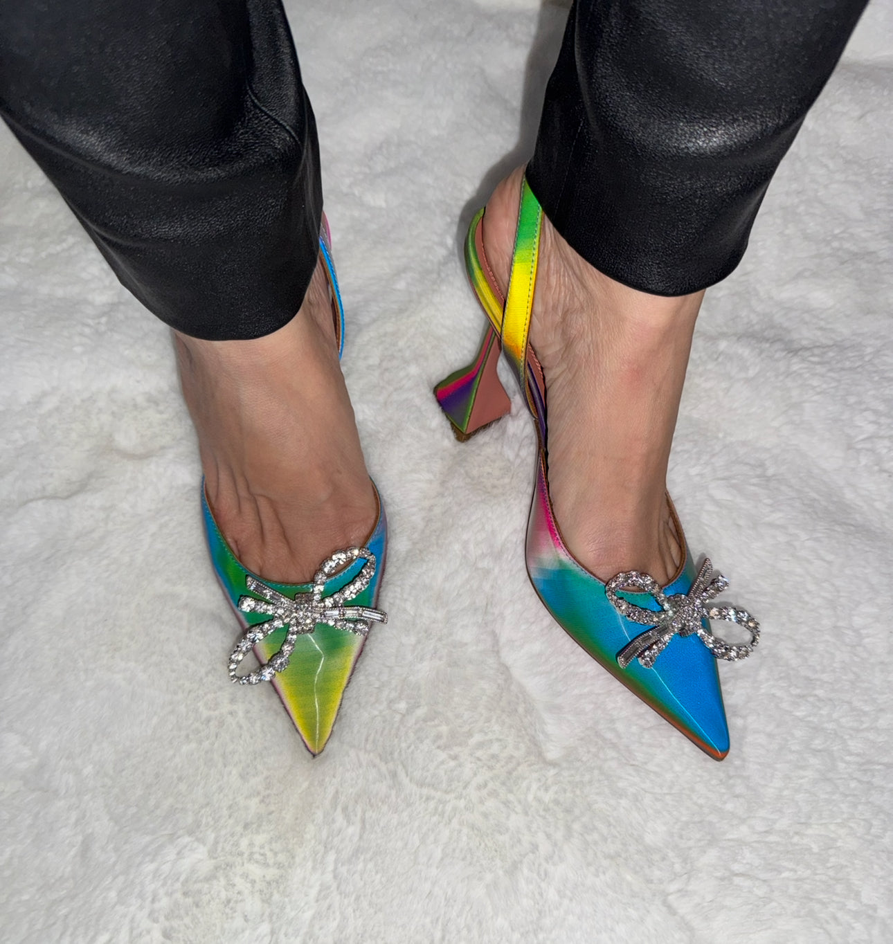 Amina Muaddi Rosie Multicolor Rainbow Slingback Heels