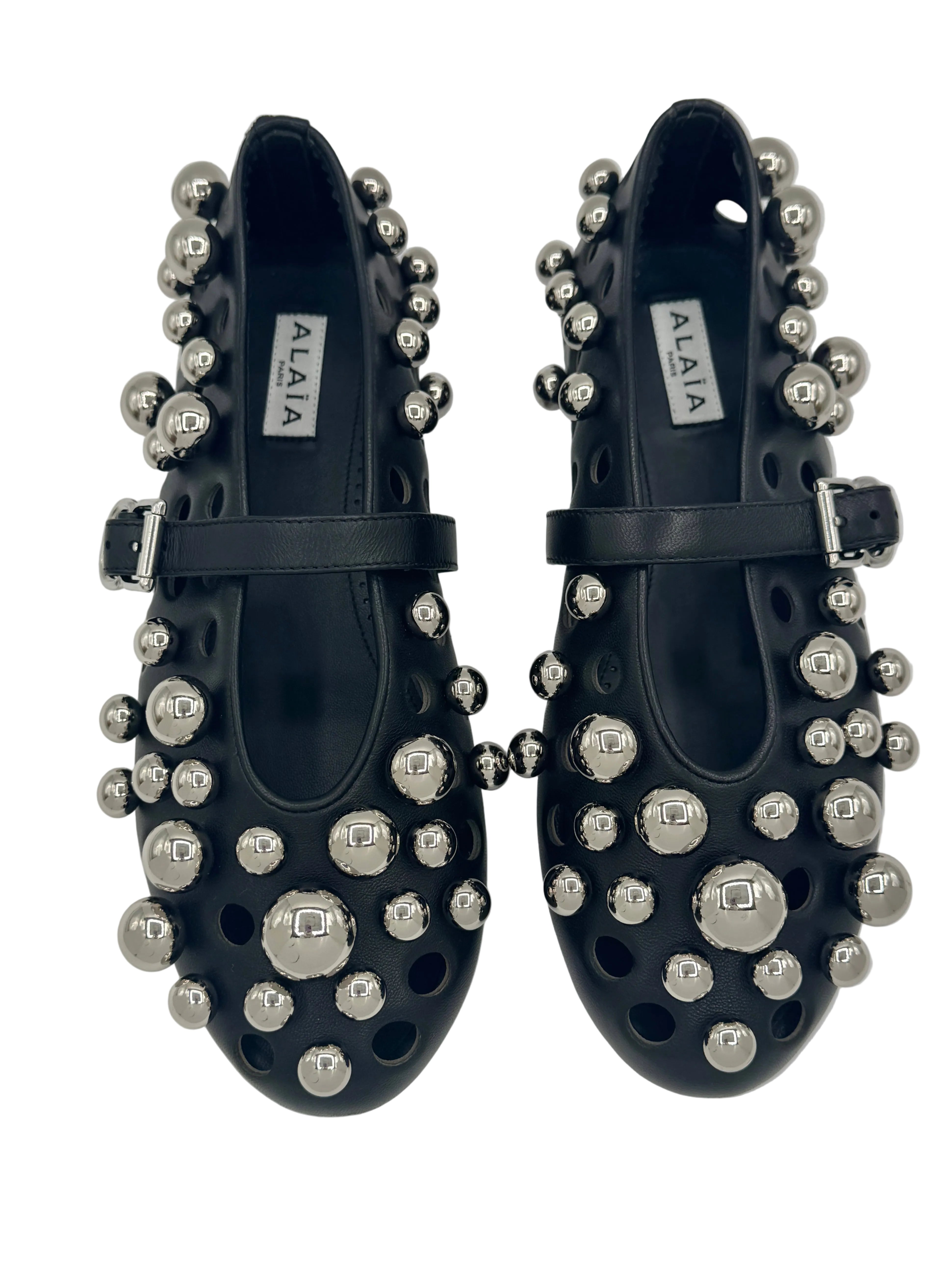Alaïa Black Leather Silver Balls Ballet Flats