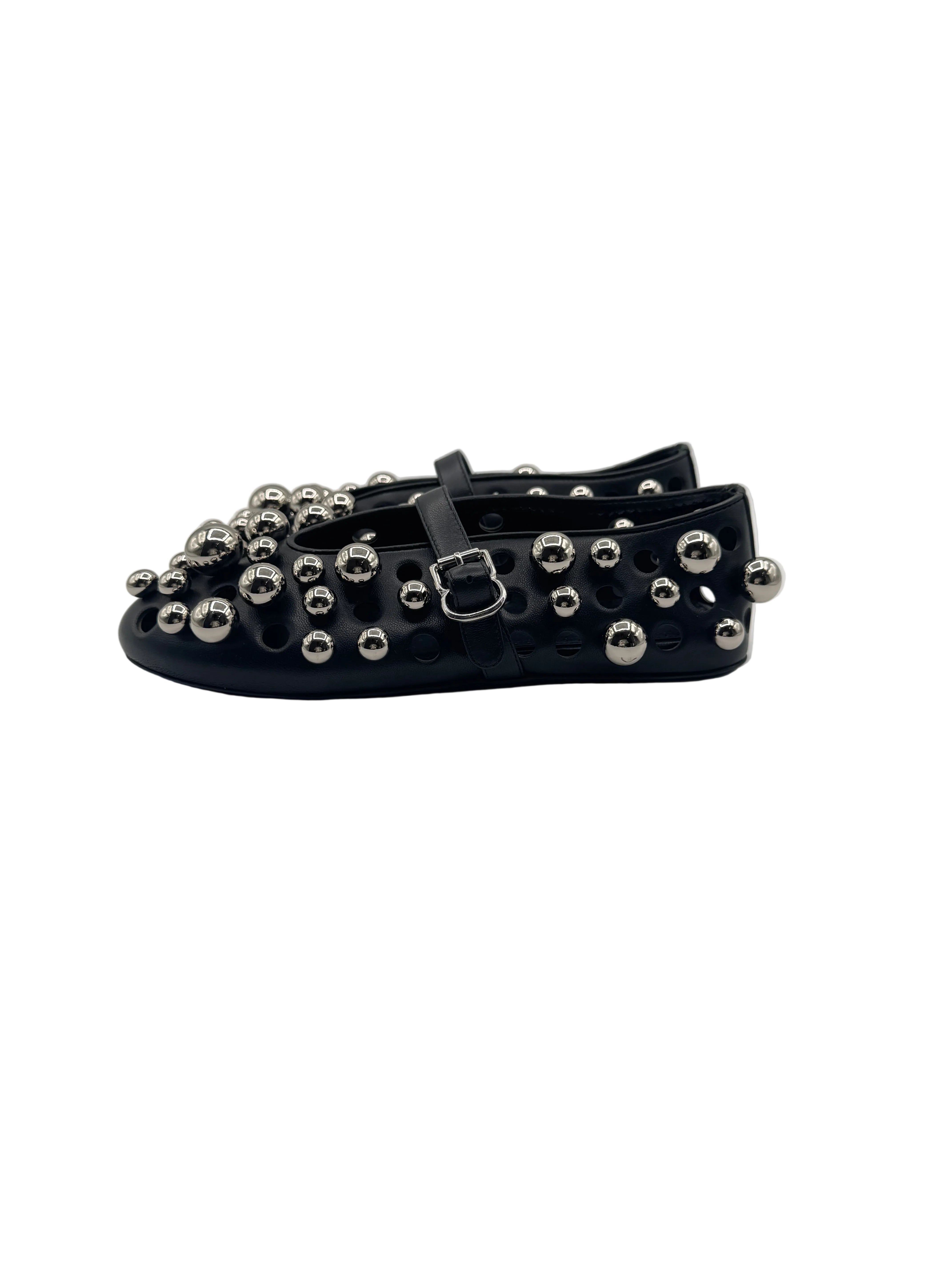 Alaïa Black Leather Silver Balls Ballet Flats