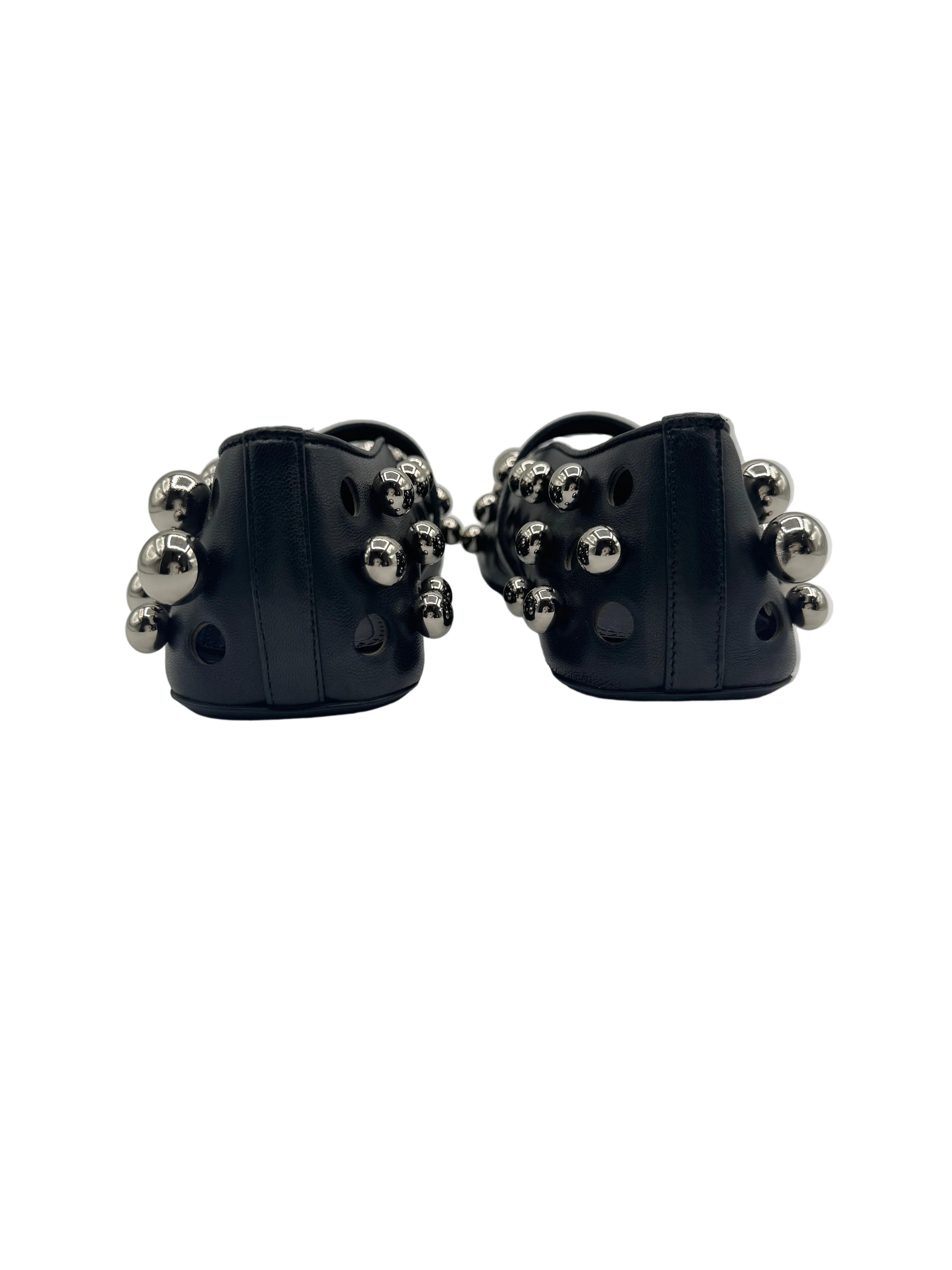Alaïa Black Leather Silver Balls Ballet Flats