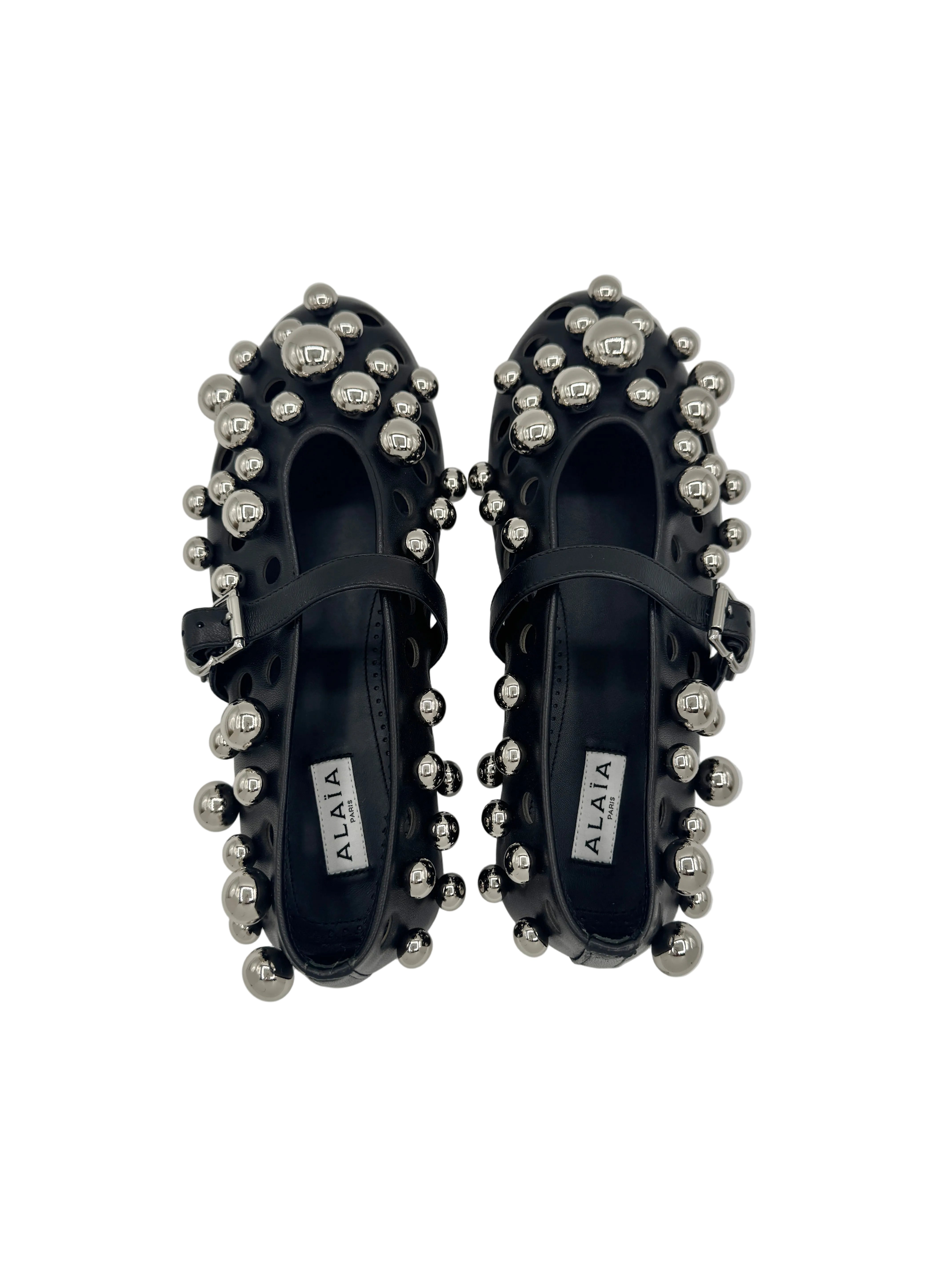 Alaïa Black Leather Silver Balls Ballet Flats