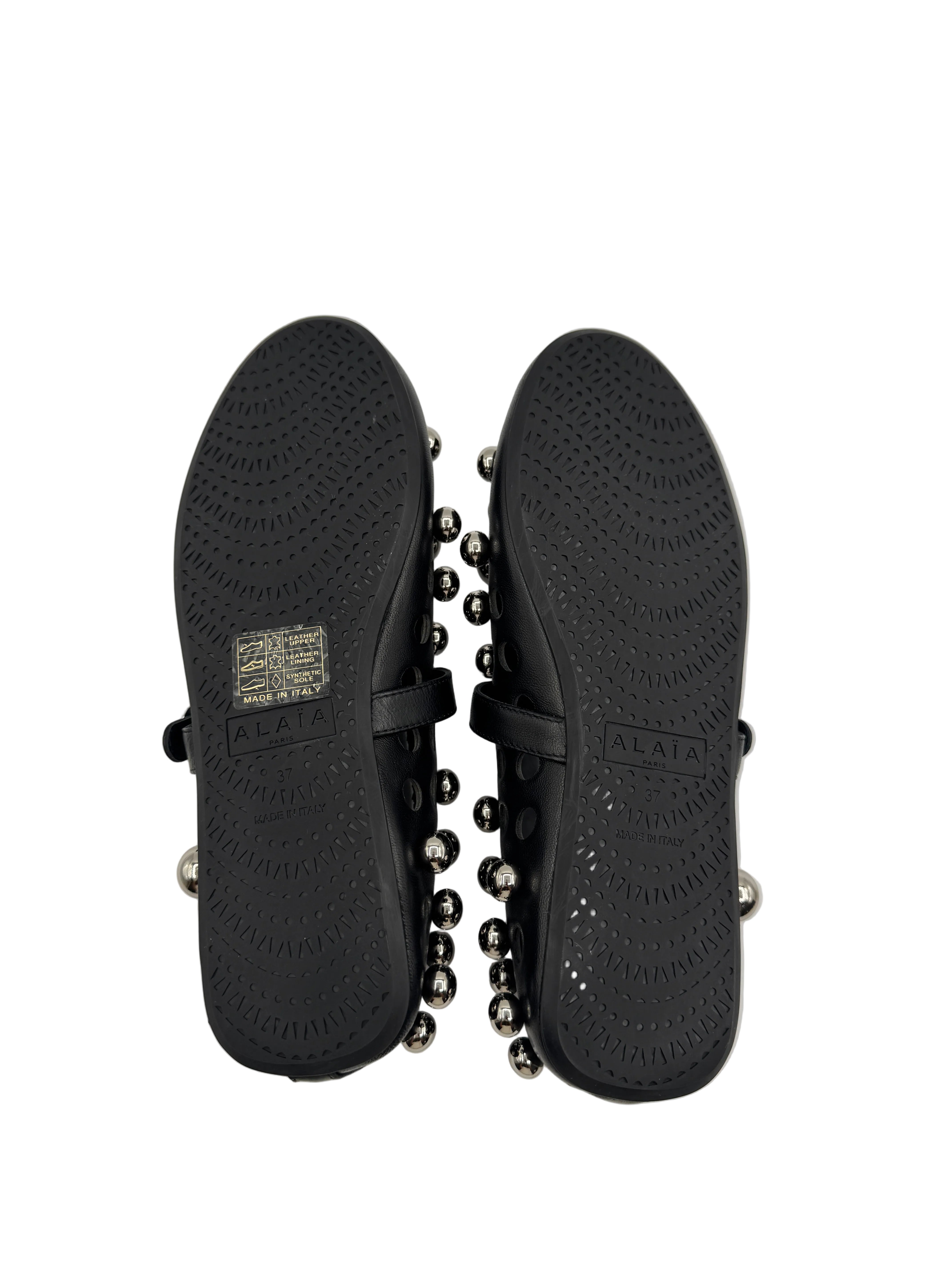Alaïa Black Leather Silver Balls Ballet Flats