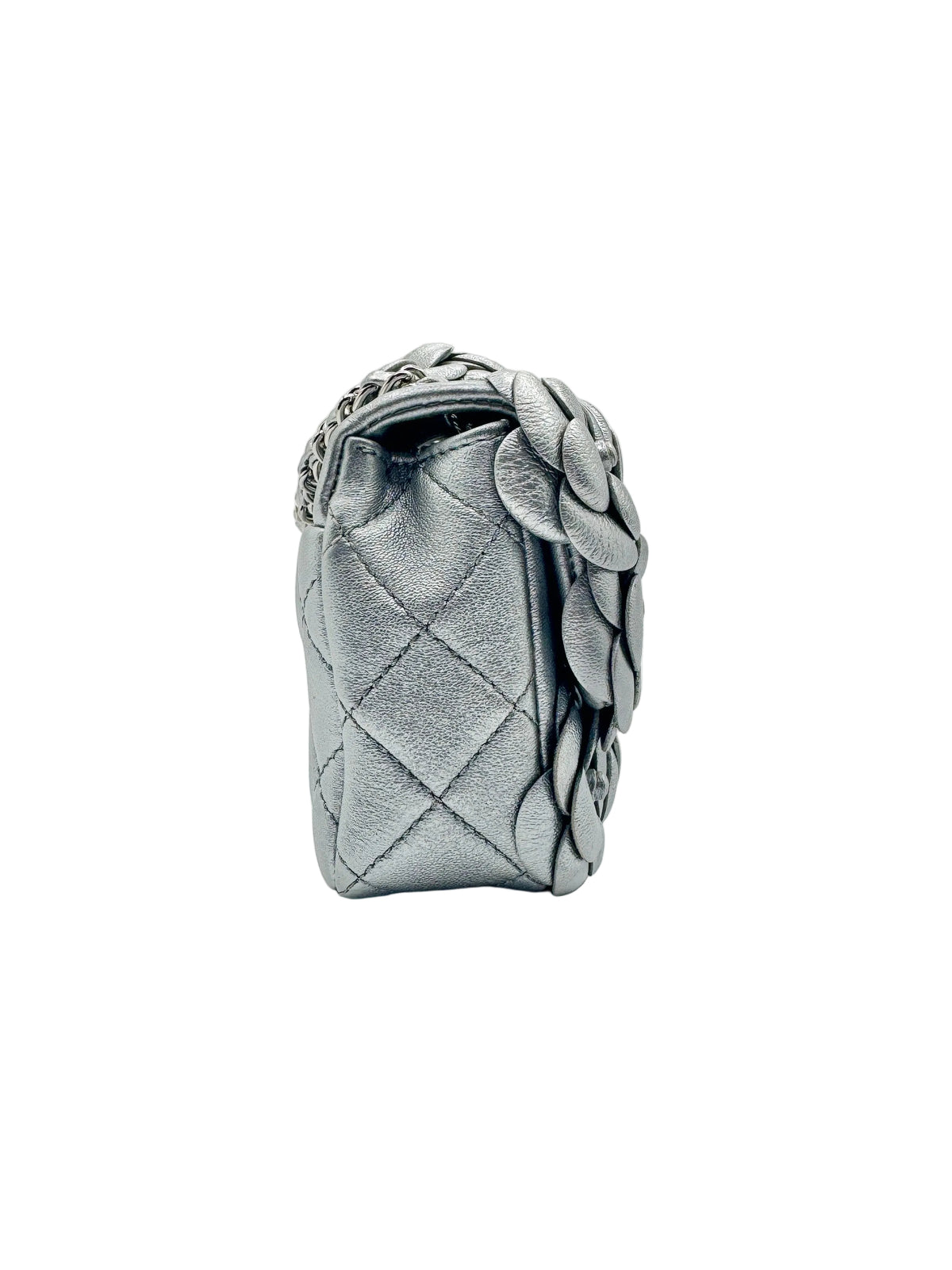 Chanel Silver Camellia Mini Flapbag