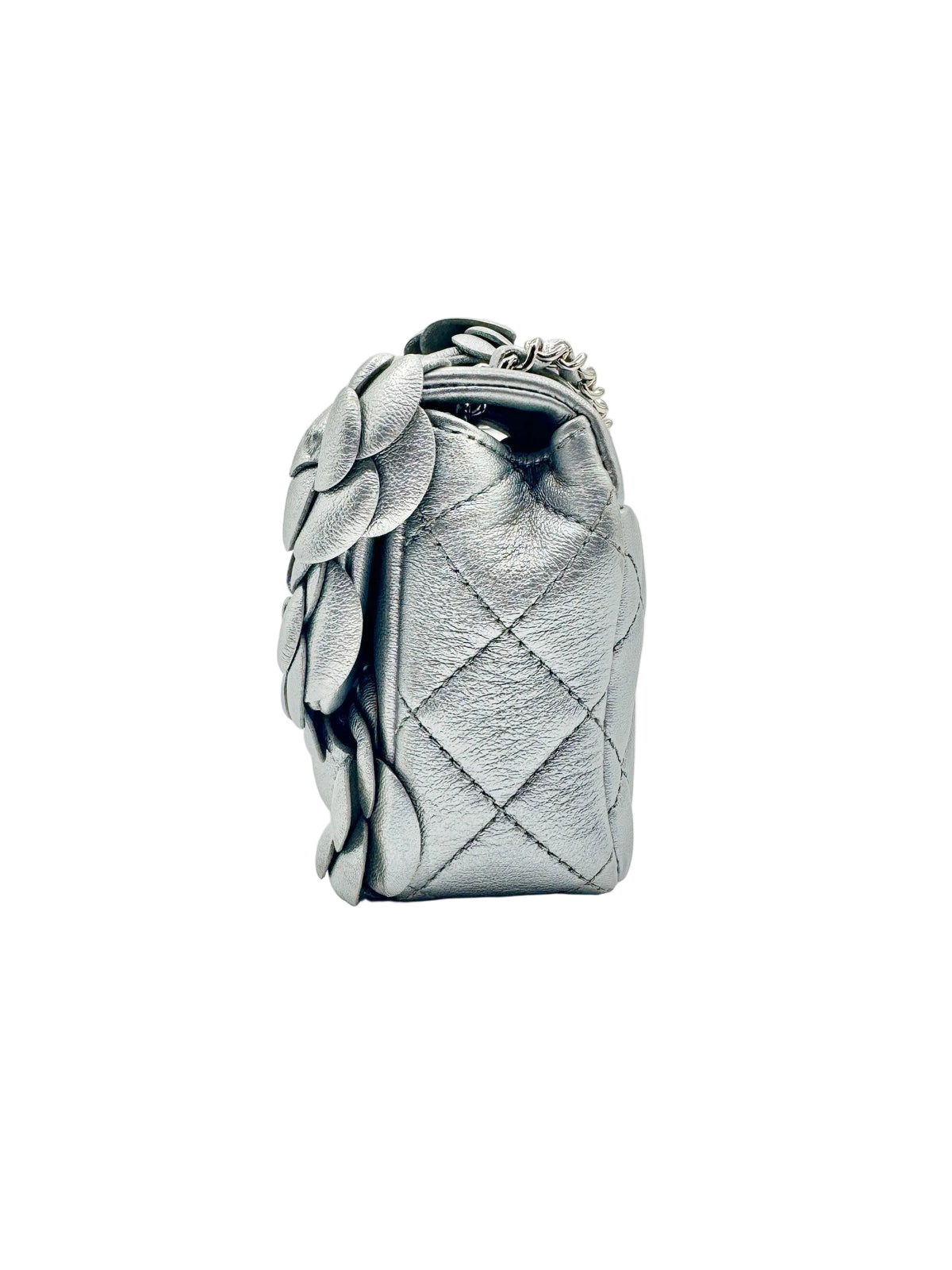 Chanel Silver Camellia Mini Flapbag