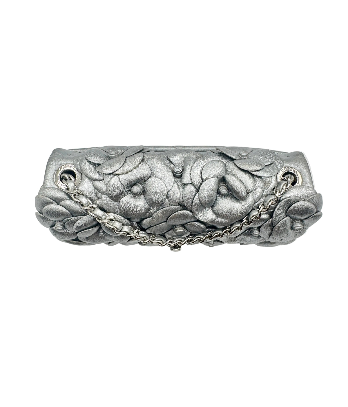 Chanel Silver Camellia Mini Flapbag