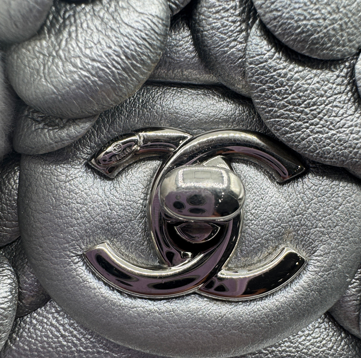 Chanel Silver Camellia Mini Flapbag