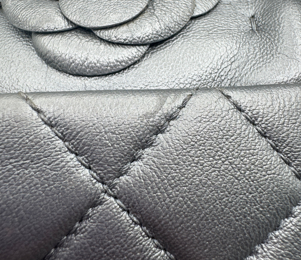 Chanel Silver Camellia Mini Flapbag