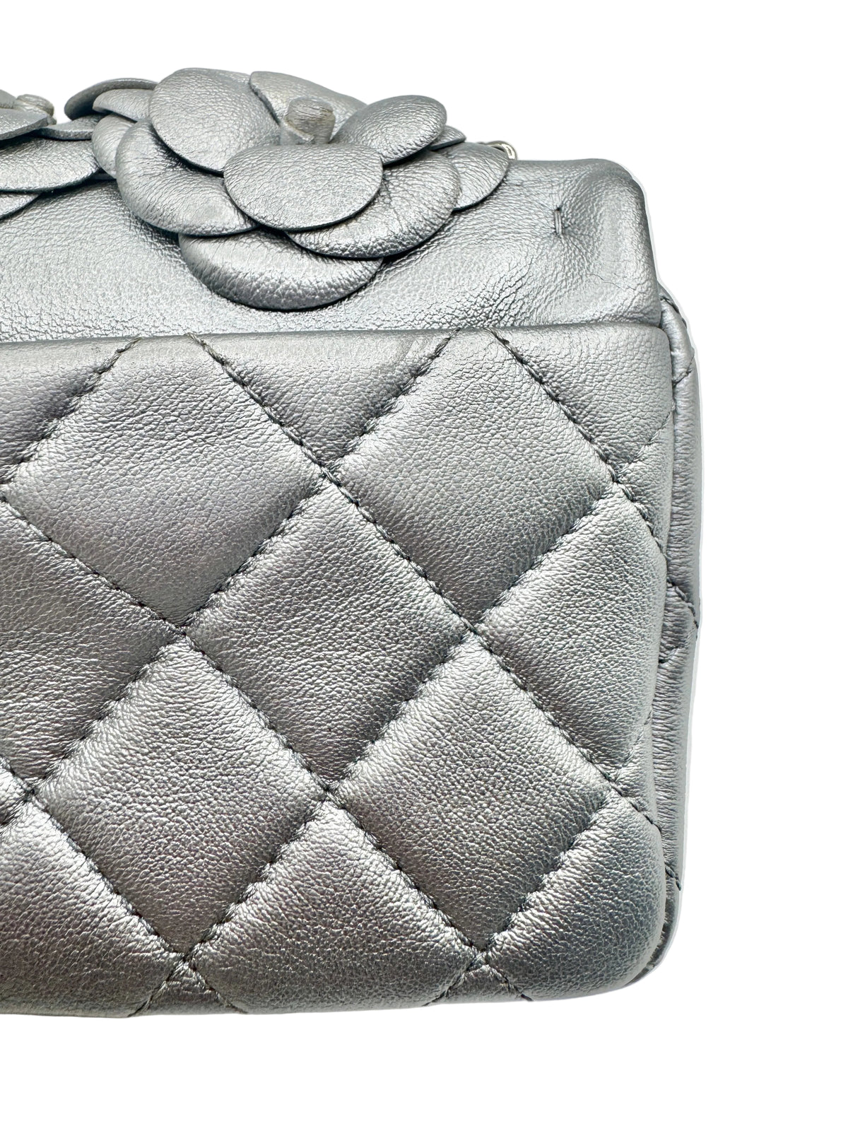 Chanel Silver Camellia Mini Flapbag