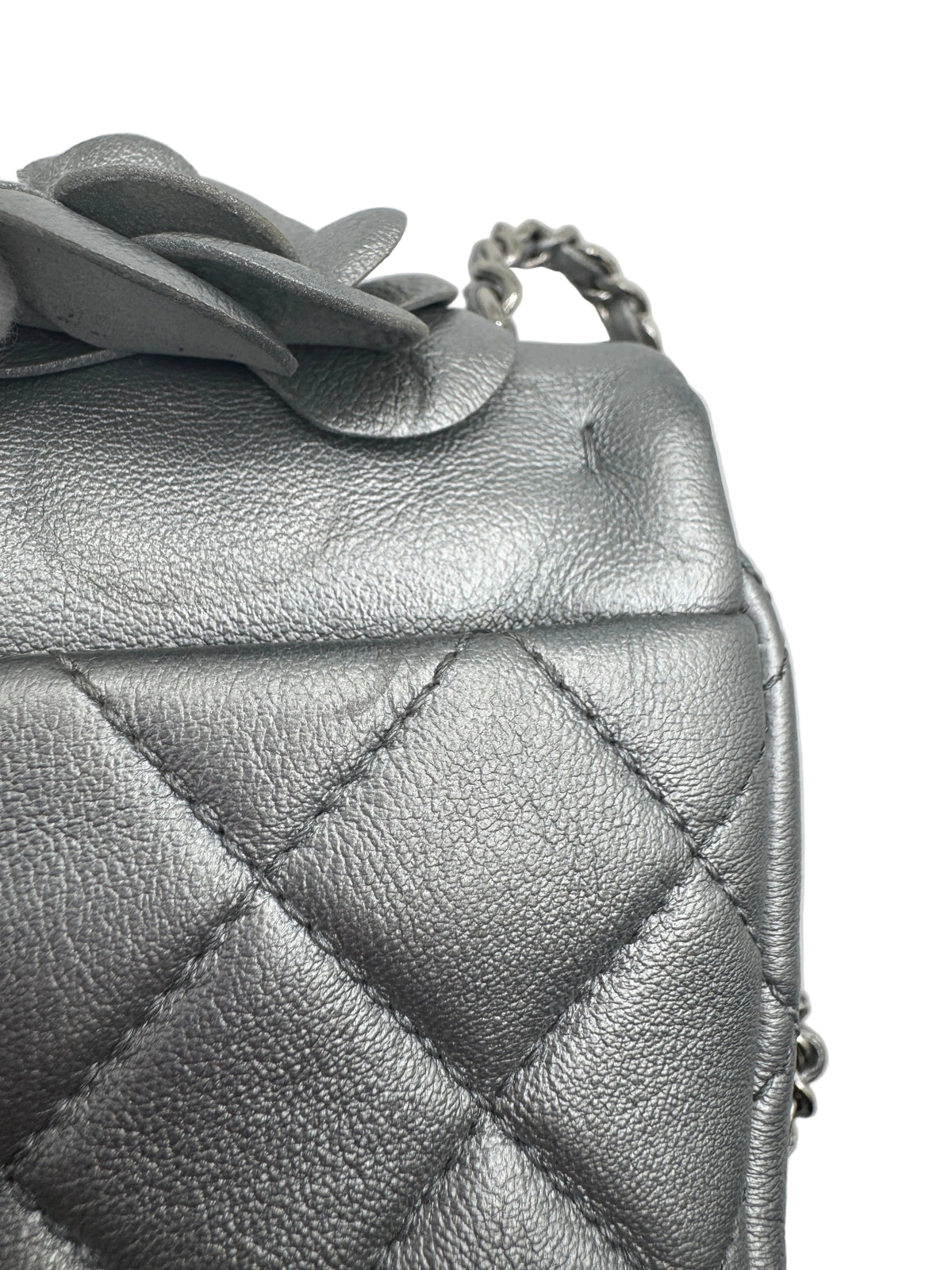 Chanel Silver Camellia Mini Flapbag