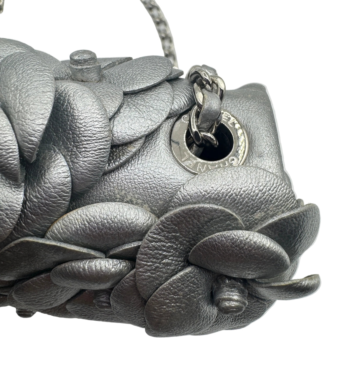 Chanel Silver Camellia Mini Flapbag