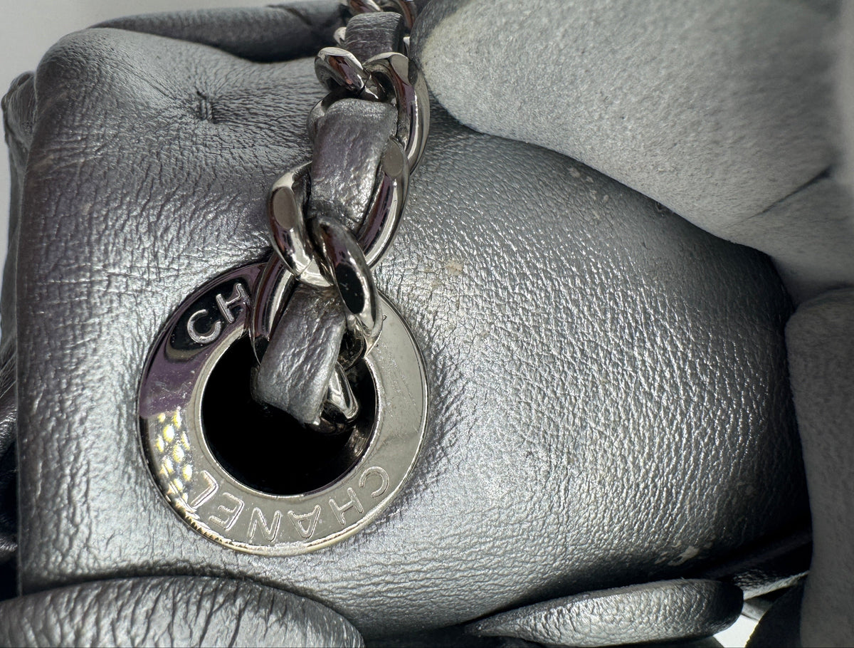 Chanel Silver Camellia Mini Flapbag