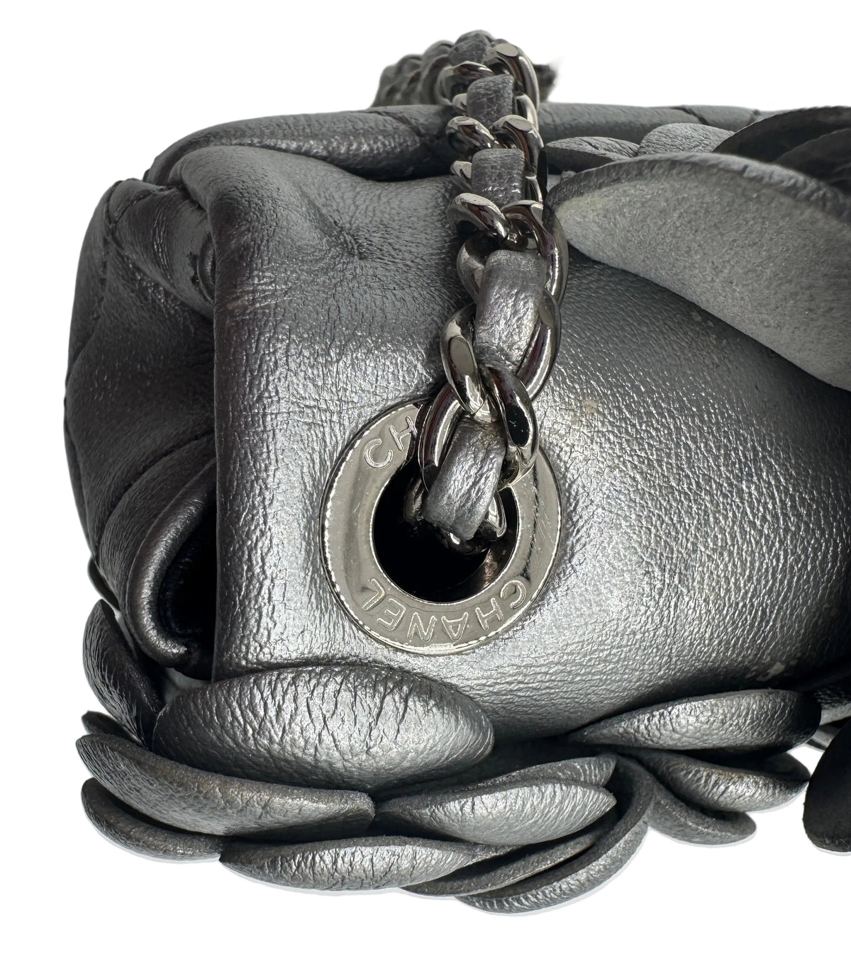 Chanel Silver Camellia Mini Flapbag