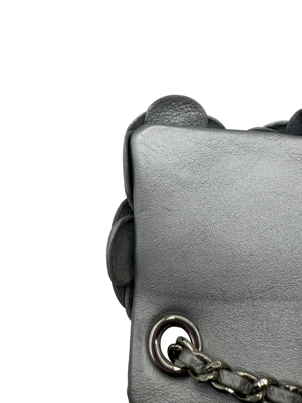 Chanel Silver Camellia Mini Flapbag