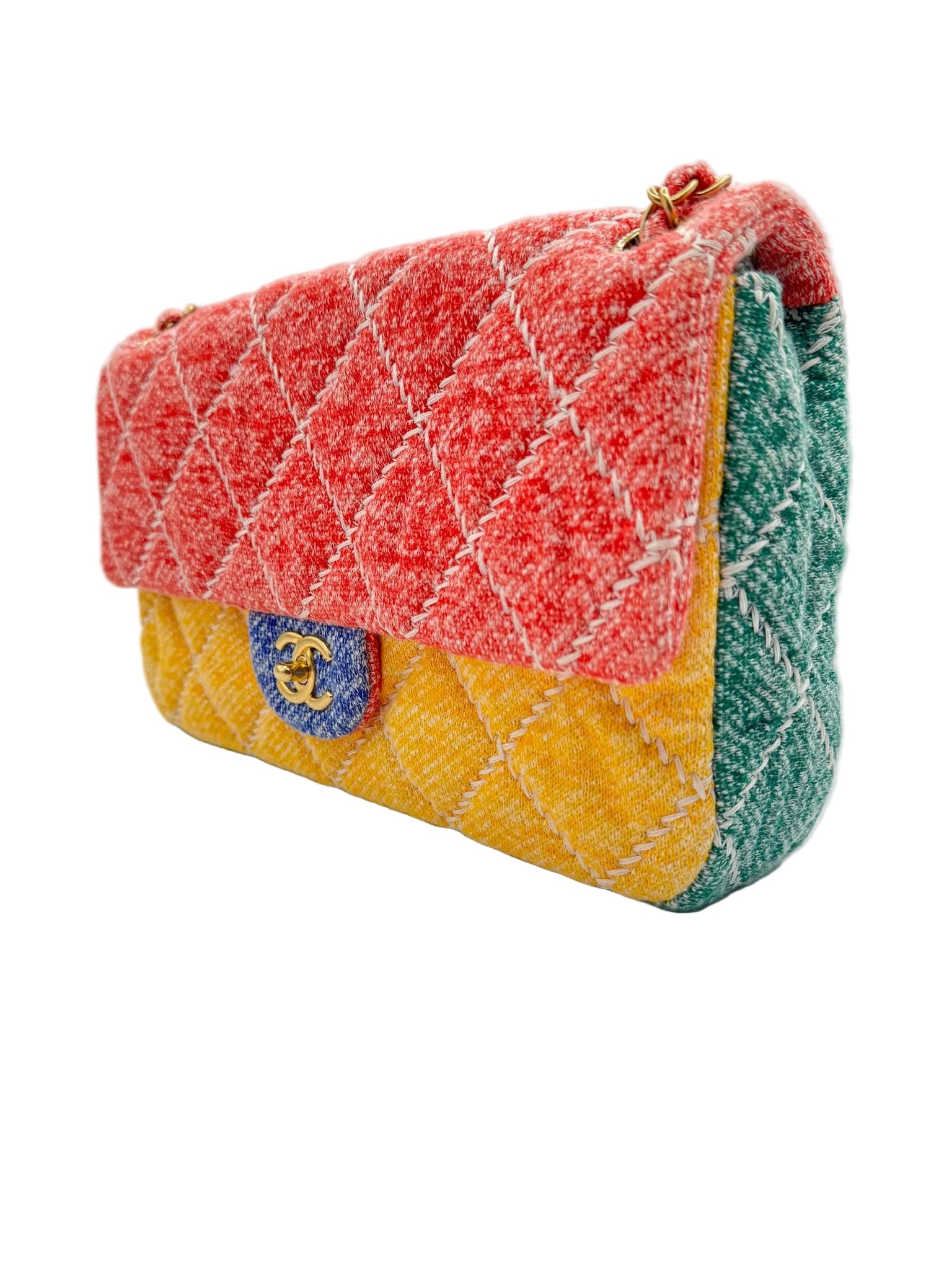 Chanel Color Block Quilted Jersey Fabric Large Flapbag