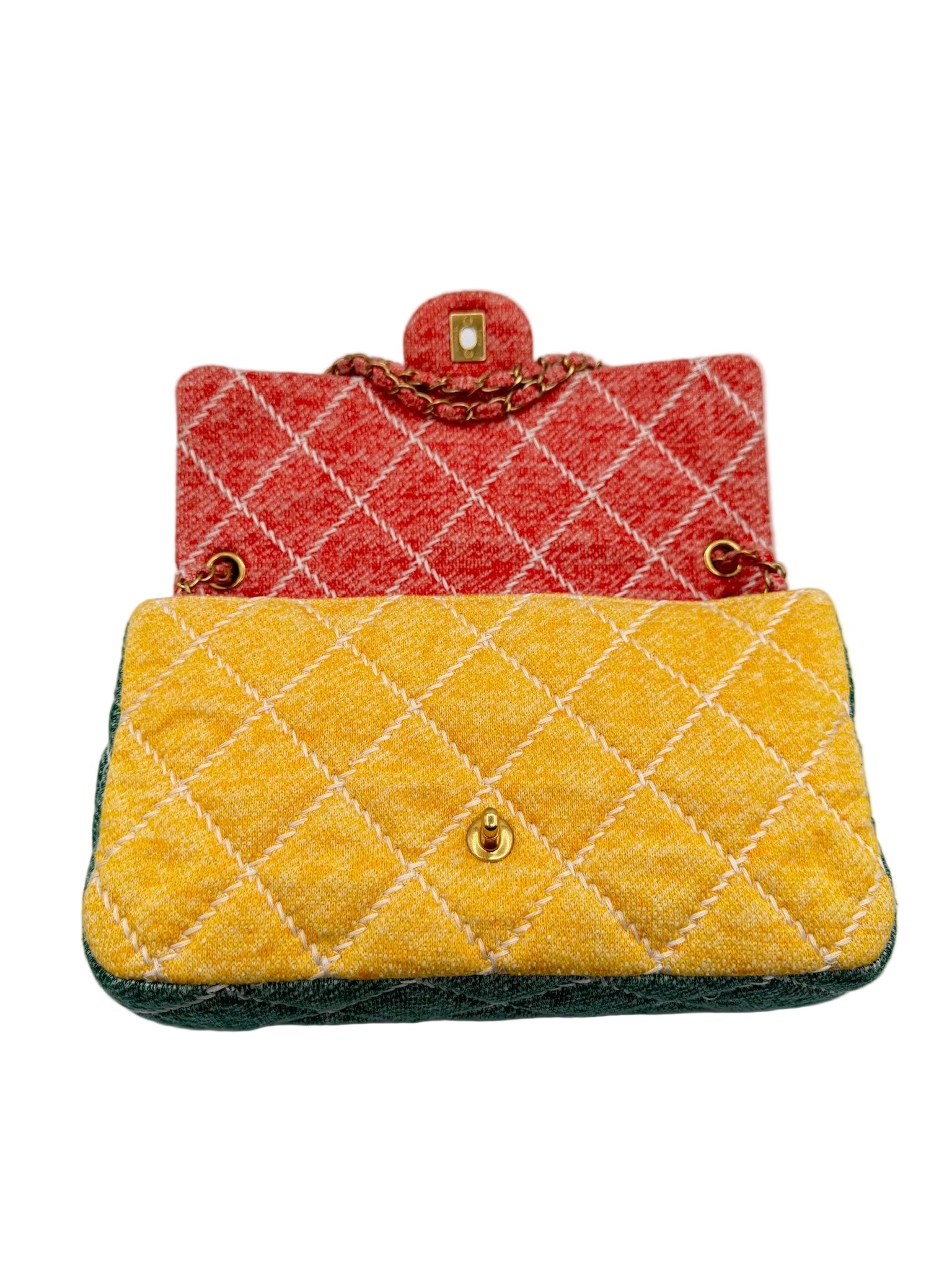 Chanel Color Block Quilted Jersey Fabric Large Flapbag