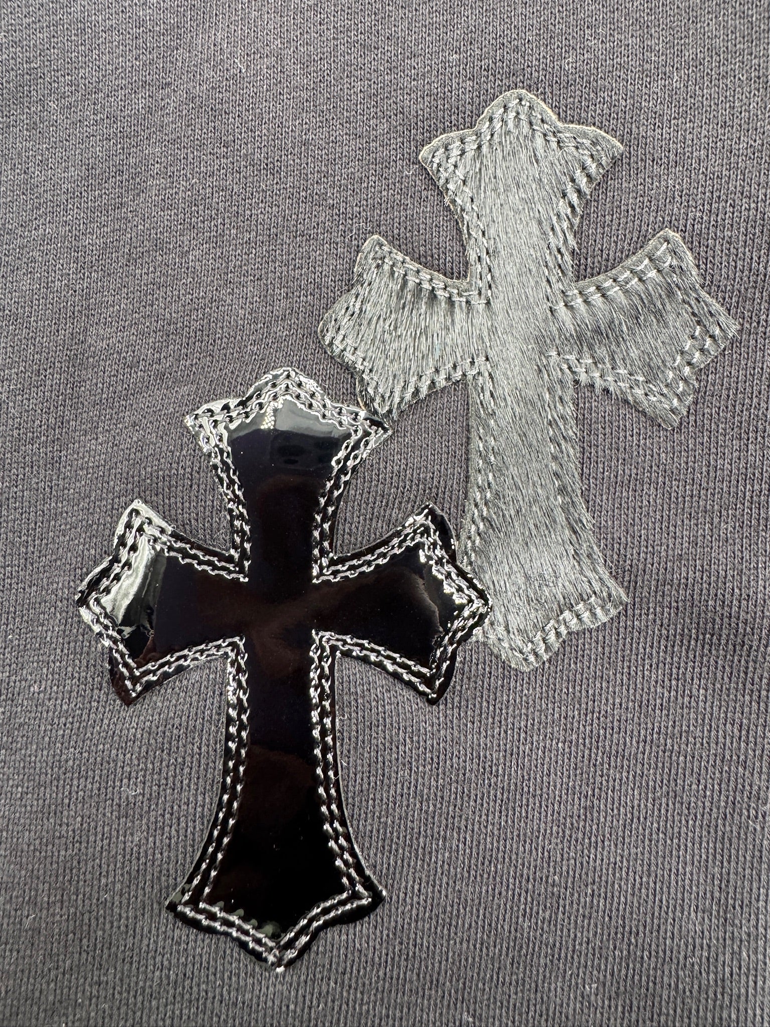 Chrome Hearts Black Sweater Black Leather and Ponyhair Cross Patches