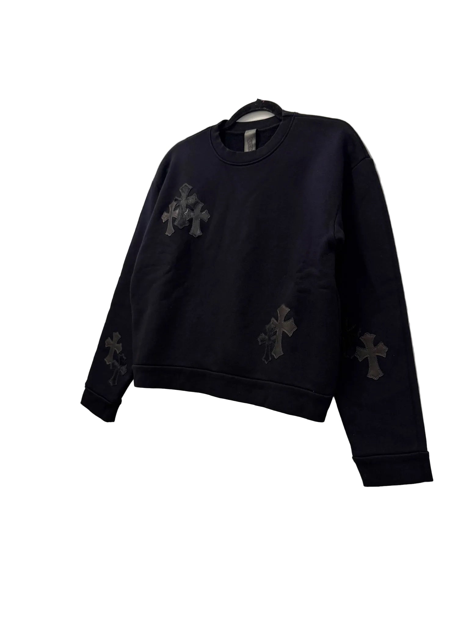 Chrome Hearts Black Sweater Black Leather and Ponyhair Cross Patches