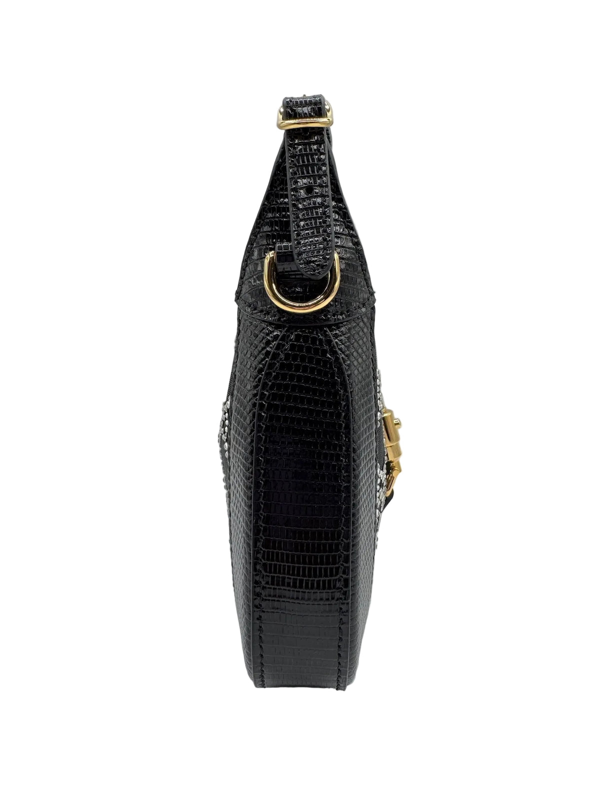 Gucci Mini Jackie Black Lizard Bag with GG Crystals