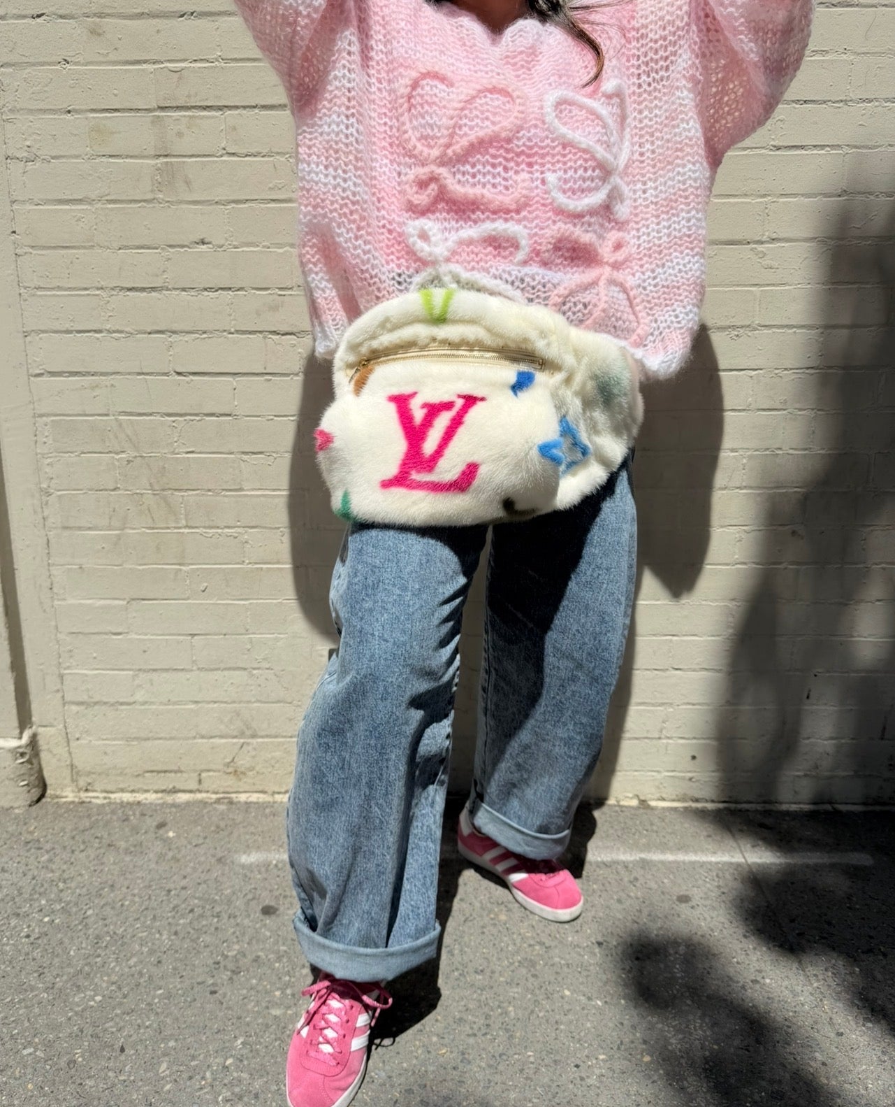 Louis Vuitton X Takashi Murakami White Mink Bumbag With Ostrich and Multicolors Monogram