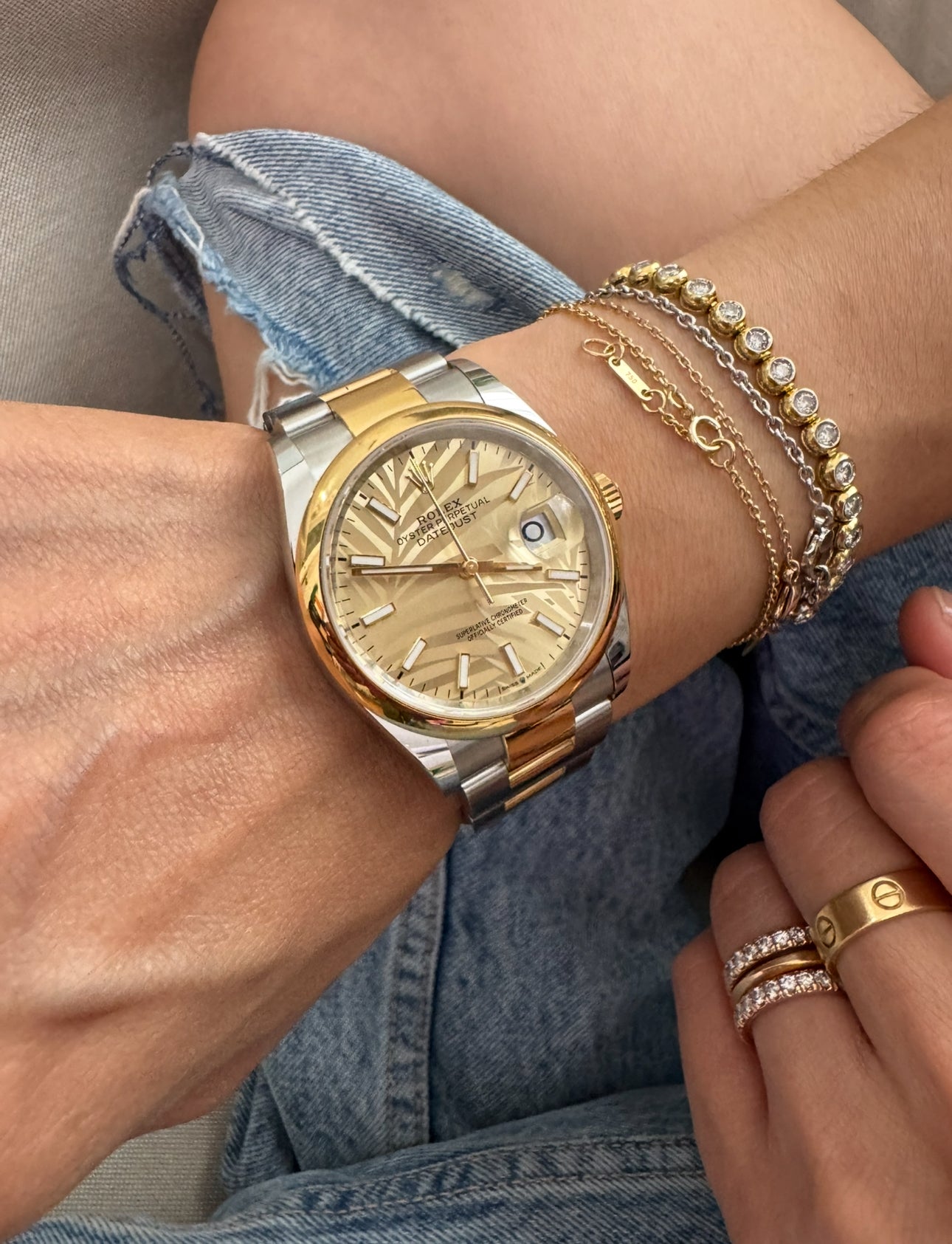 Rolex 36MM Datejust Yellow Gold and Steel Golden Palm Dial