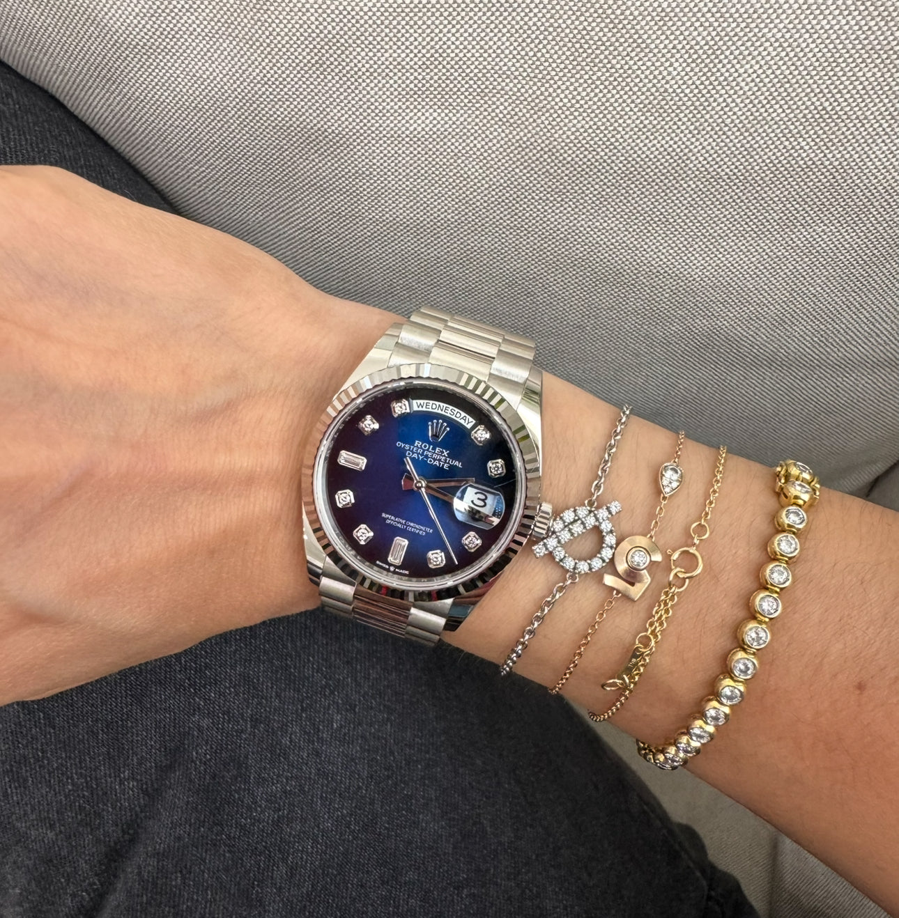 Rolex 36MM Day Date White Gold and Blue Ombre Dial with Diamonds