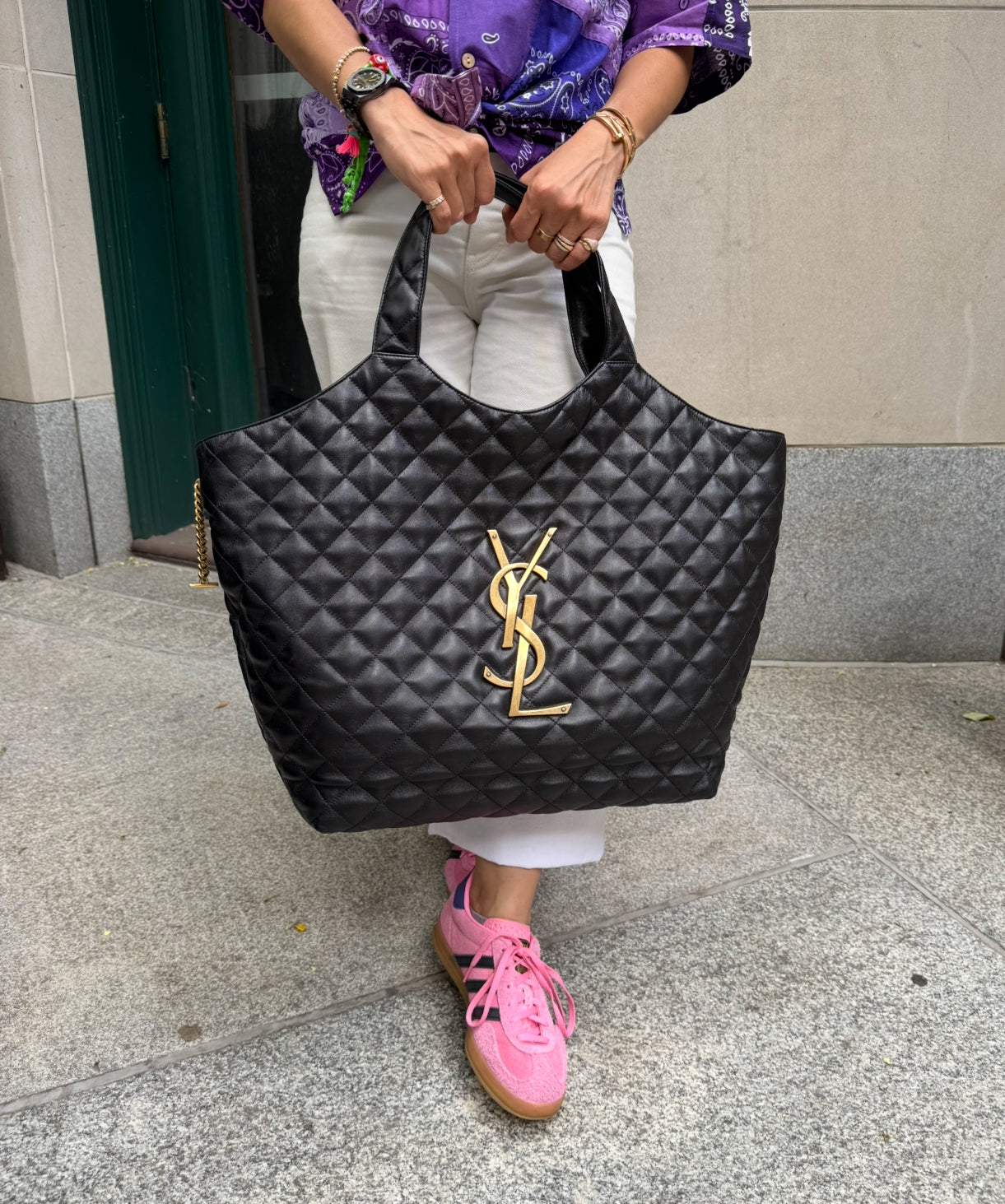 Saint Laurent YSL Black Leather Maxi Tote Bag