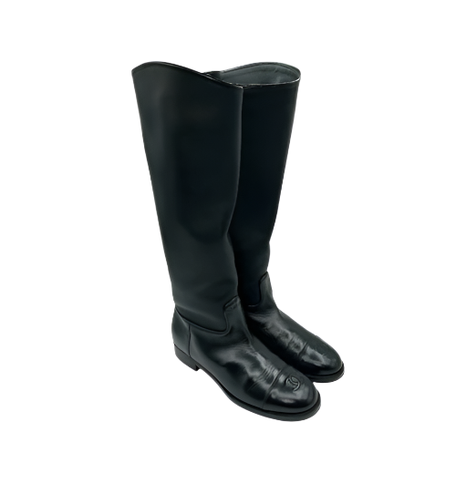 Chanel Black Leather Boots with CC Logo