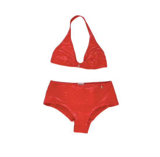 Chanel Coco Beach Coral Red Bikini Top and Bottom Set 