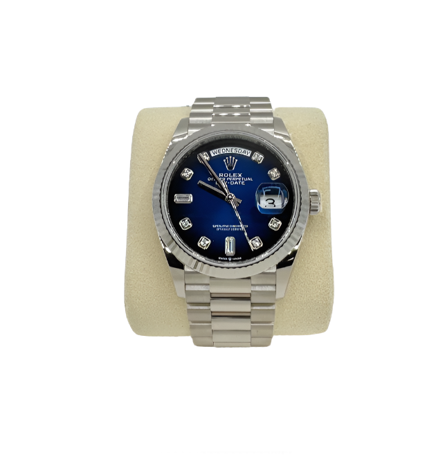 Rolex 36MM Day Date White Gold and Blue Ombre Dial with Diamonds