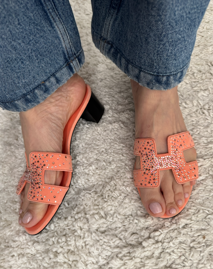 Hermès Oasis Sandals Coral Orange with Crystals